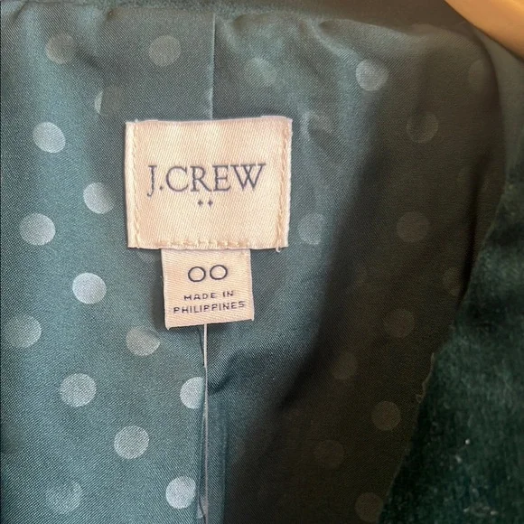 J. Crew Women's Green Velvet Blazer Size 00 New With Tag